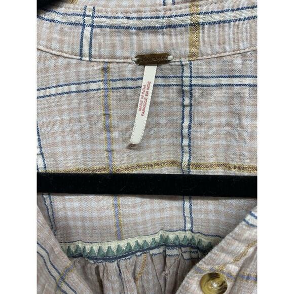 Free People Break My Stride Buttondown Top Pink Combo Size XS - Picture 4 of 7